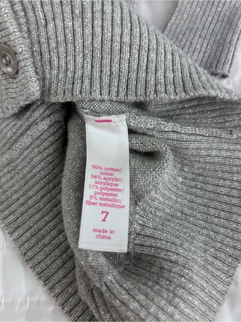 Justice Gray Cardigan with Pink & White Sequin Polka Dots. Size 7